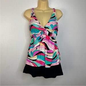 Beach House Tankini Top Women’s 10 Multicolor Twist Front Swim Top Pink